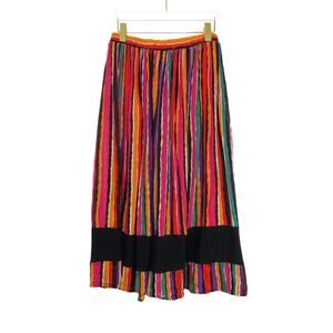 1980s Vintage Rainbow Striped High Rise Midi Skirt Medium 28" Retro Colorful